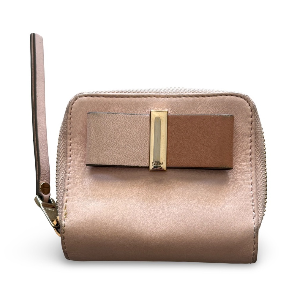 Rare CHLOE Pink Leather Gold Ribbon Bow Zip Around Wallet